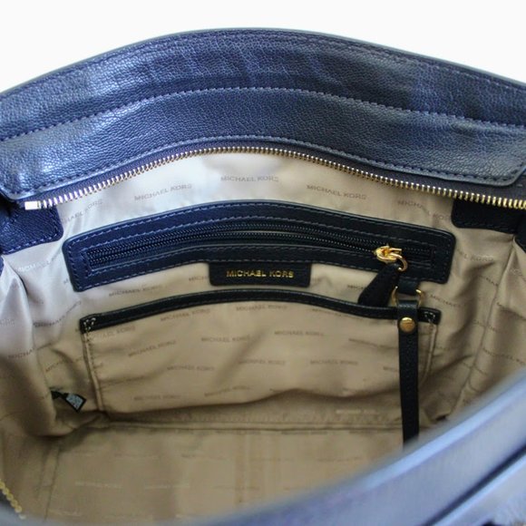 Michael Kors Hamilton Navy Blue Large Leather Satchel with Removable Strap - Picture 8 of 15